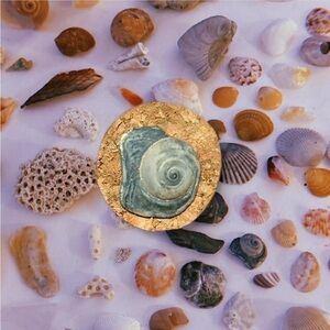 Gold and Blue Seashell snail shell and cork pendant